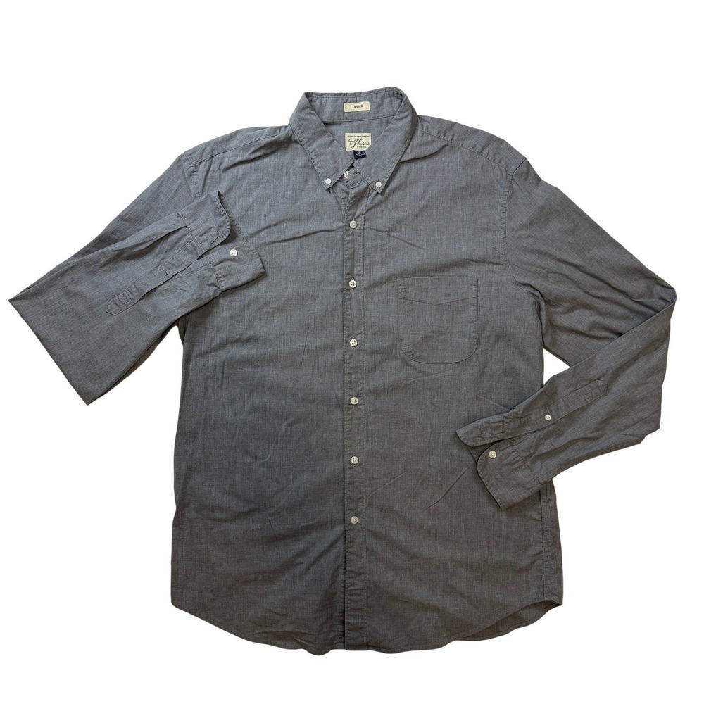 JCrew Mens Large Secret Wash Stretch Cotton Classic Fit Button Down Shirt Grey